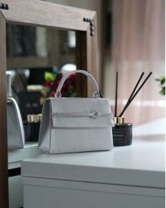 Kadın Gri Saten Taş  Detaylı Abiye Omuz Çantası