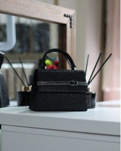 Kadın Siyah Simli  Taş Detaylı Abiye Omuz Çantası