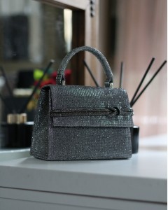 Kadın Platin Simli Taş Detaylı Abiye Omuz Çantası