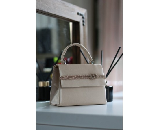Kadın Nude Saten Taş  Detaylı Abiye Omuz Çantası