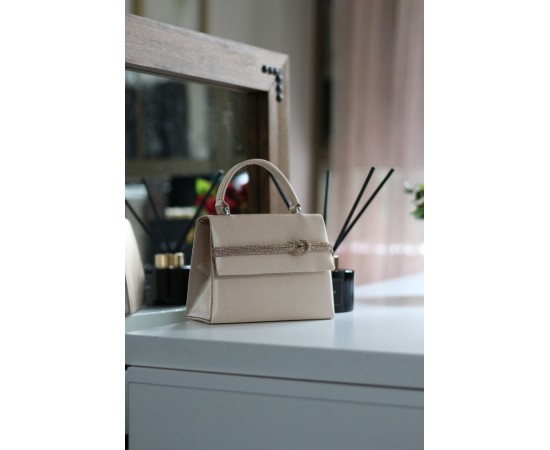 Kadın Nude Saten Taş  Detaylı Abiye Omuz Çantası