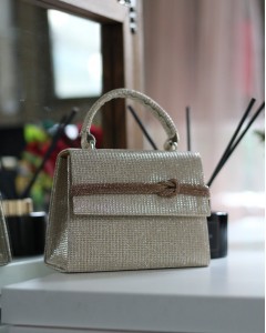 Kadın Gold Simli Taş  Detaylı Abiye Omuz Çantası