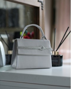 Kadın Gri Saten Taş  Detaylı Abiye Omuz Çantası