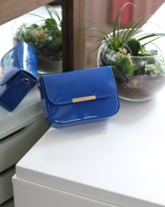 Kadın Lacivert Rugan Toka Detaylı Kumaş Askılı Omuz Çantası