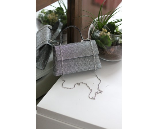 Kadın Platin Simli Tutma Detaylı Abiye Çantası