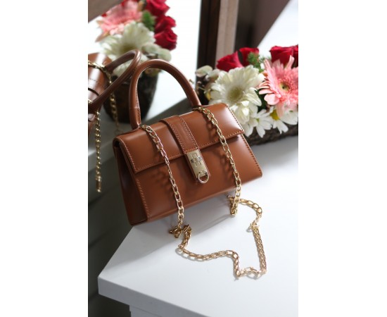 Kadın Taba Gold Kare  Kilit Detaylı Mini El & Omuz Çantası