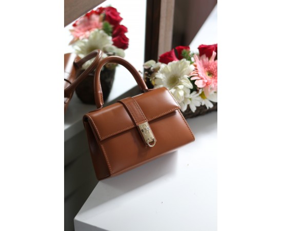 Kadın Taba Gold Kare  Kilit Detaylı Mini El & Omuz Çantası