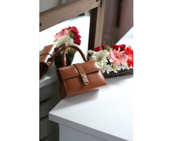 Kadın Taba Gold Kare  Kilit Detaylı Mini El & Omuz Çantası