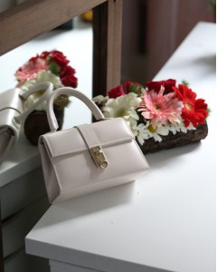 Kadın Krem Gold Kare Kilit Detaylı Mini El & Omuz Çantası