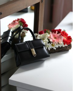 Kadın Siyah Gold Kare Kilit Detaylı Mİini El & Omuz Çantası