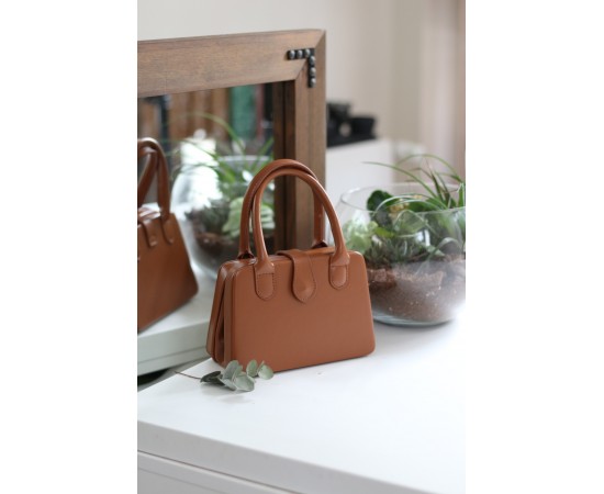 Kadın Taba Çift Kulp Detaylı Mini Kalıp Omuz Çantası