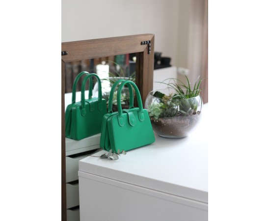 Kadın Yeşil Çift Kulp Detaylı Mini Kalıp Omuz Çantası