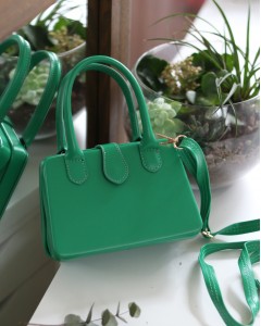 Kadın Yeşil Çift Kulp Detaylı Mini Kalıp Omuz Çantası