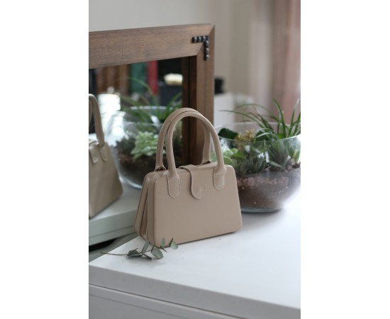 Kadın Vizon Çift Kulp Detaylı Mini Kalıp Omuz Çantası