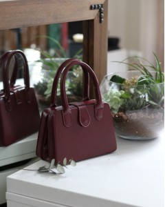 Kadın Bordo Çift Kulp Detaylı Mini Kalıp Omuz Çantası