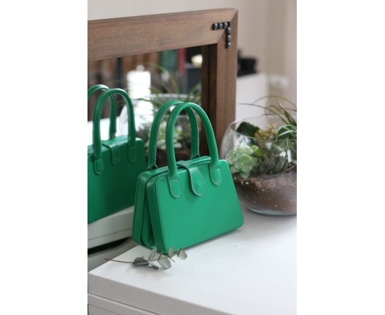 Kadın Yeşil Çift Kulp Detaylı Mini Kalıp Omuz Çantası