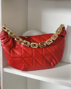 Kadın Kırmızı Baklava Desenli Zincirli El Çantası