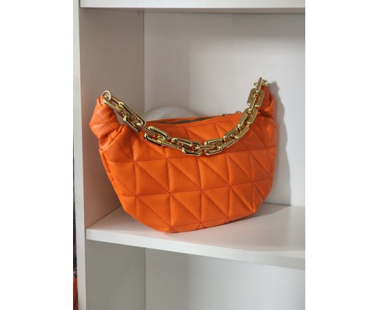 Kadın Turuncu Baklava Desenli Zincirli El Çantası