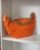 Kadın Turuncu Baklava Desenli Zincirli El Çantası
