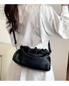 Kadın Siyah Büzgü Saplı Yumuşak Askılı Omuz Çantası