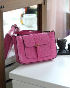 Kadın Fuşya Kroko Desenli Baget Omuz Çantası