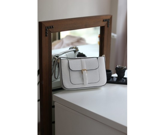 Kadın Beyaz Kroko Desenli Baget Omuz Çantası