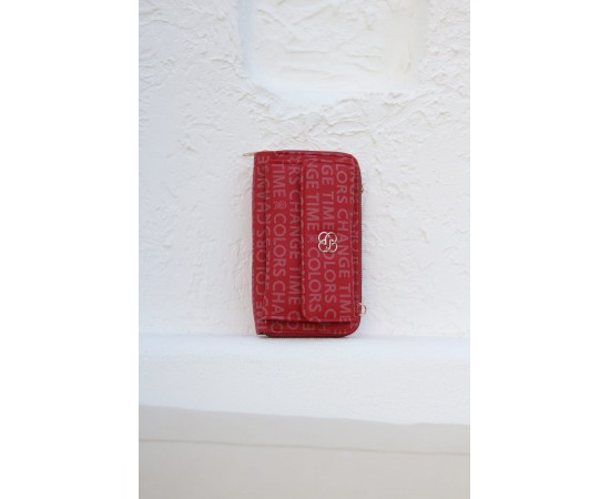 Kadın Kırmızı Telefon Bölmeli Yatay Çapraz Askılı Cüzdan Çanta