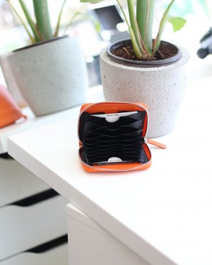 Kadın Turuncu Gerçek Deri Kartlık