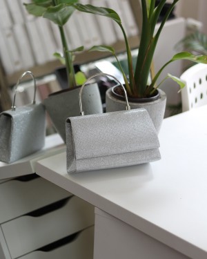 Kadın Silver Metal Tutma Saplı Kapaklı Abiye Çanta