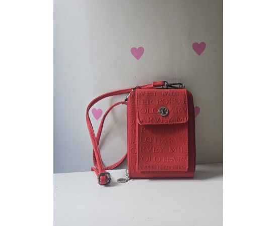 Kırmızı Kabartma Desenli 2 Gözlü Telefon Çantası