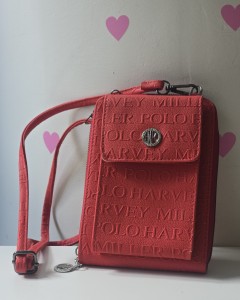 Kırmızı Kabartma Desenli 2 Gözlü Telefon Çantası