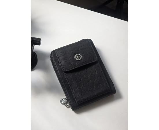 Siyah Kabartma Desenli 2 gözlü Telefon Çantası