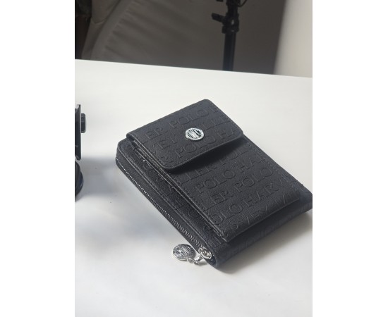 Siyah Kabartma Desenli 2 gözlü Telefon Çantası