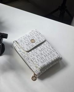 Beyaz Baskılı 2 Gözlü Telefon Çantası