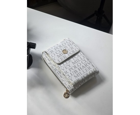 Beyaz Baskılı 2 Gözlü Telefon Çantası