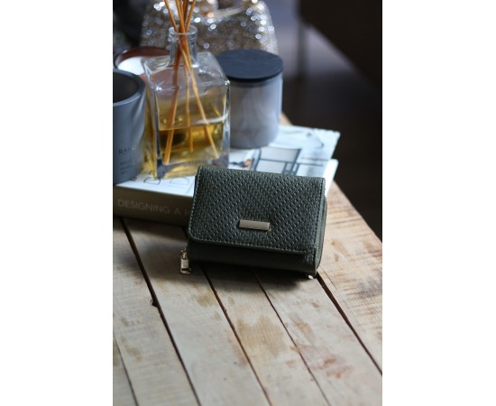 Kadın Haki Kartlık Detaylı Mini Cüzdan