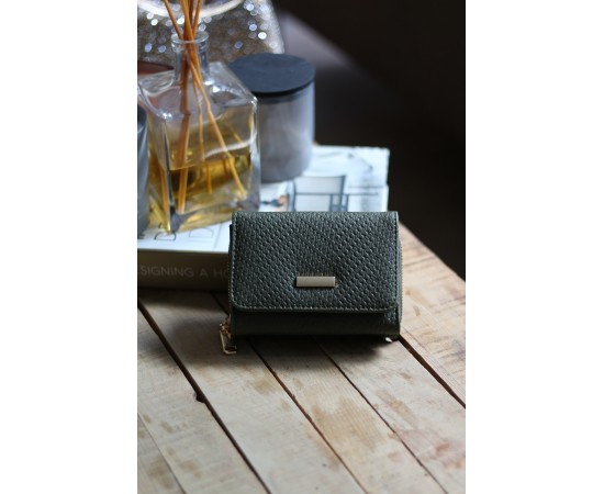 Kadın Haki Kartlık Detaylı Mini Cüzdan