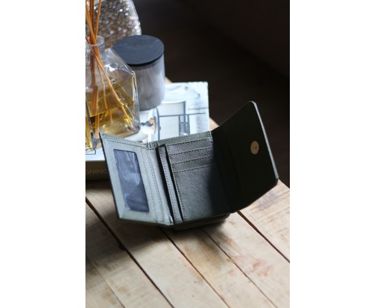 Kadın Haki Kartlık Detaylı Mini Cüzdan