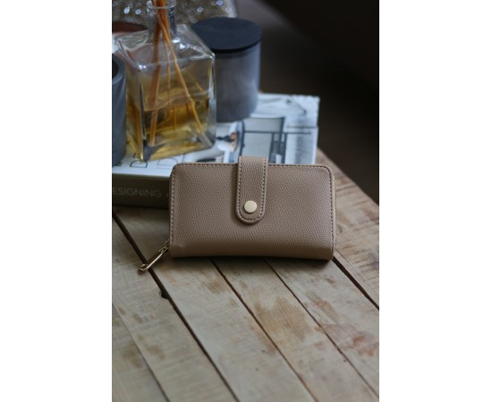 Kadın Karamel Kartlık Detaylı Orta Boy Cüzdan