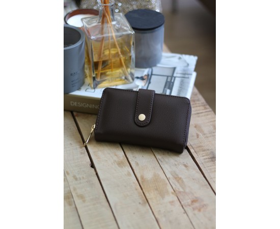 Kadın Acı Kahve Kartlık Detaylı Orta Boy Cüzdan