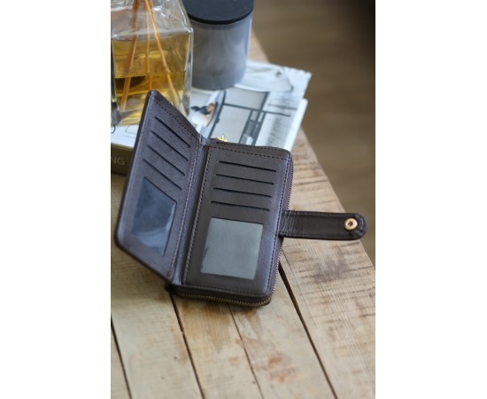 Kadın Acı Kahve Kartlık Detaylı Orta Boy Cüzdan