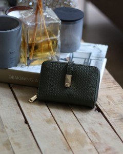 Kadın Haki Yeşil Dokulu Kartlık Detaylı Küçük Boy Cüzdan