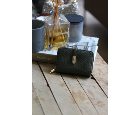 Kadın Haki Yeşil Dokulu Kartlık Detaylı Küçük Boy Cüzdan