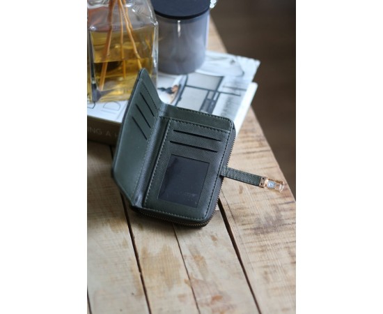 Kadın Haki Yeşil Dokulu Kartlık Detaylı Küçük Boy Cüzdan