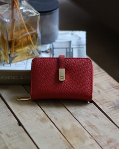 Kadın Kırmızı Dokulu Kartlık Detaylı Küçük Boy Cüzdan