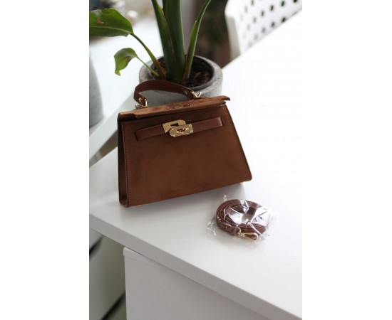 Kadın Taba Süet Özel Kilit Mekanizmalı El Omuz Çantası