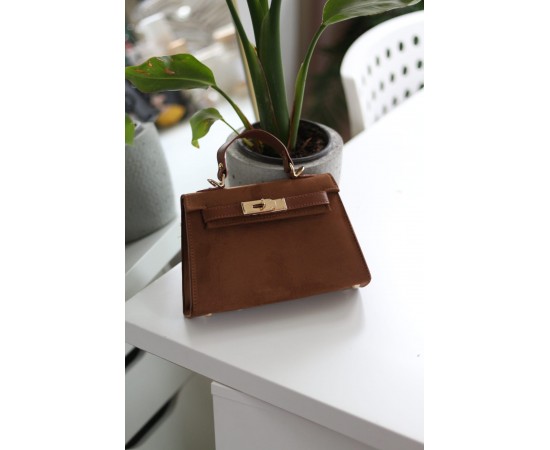 Kadın Taba Süet Özel Kilit Mekanizmalı El Omuz Çantası