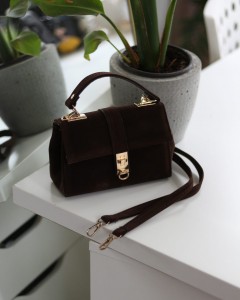 Kadın Süet Acı Kahve Toka Detaylı Zincirli El Omuz Çantası