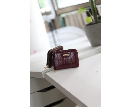 Kadın Bordo Kroko Mini kartlık Cüzdan Kadın Bordo Kroko Mini kartlık Cüzdan