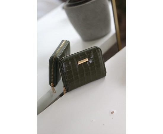 Kadın Haki Kroko Mini kartlık Cüzdan